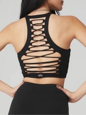 Alo Black Strappy Back Sports Bra